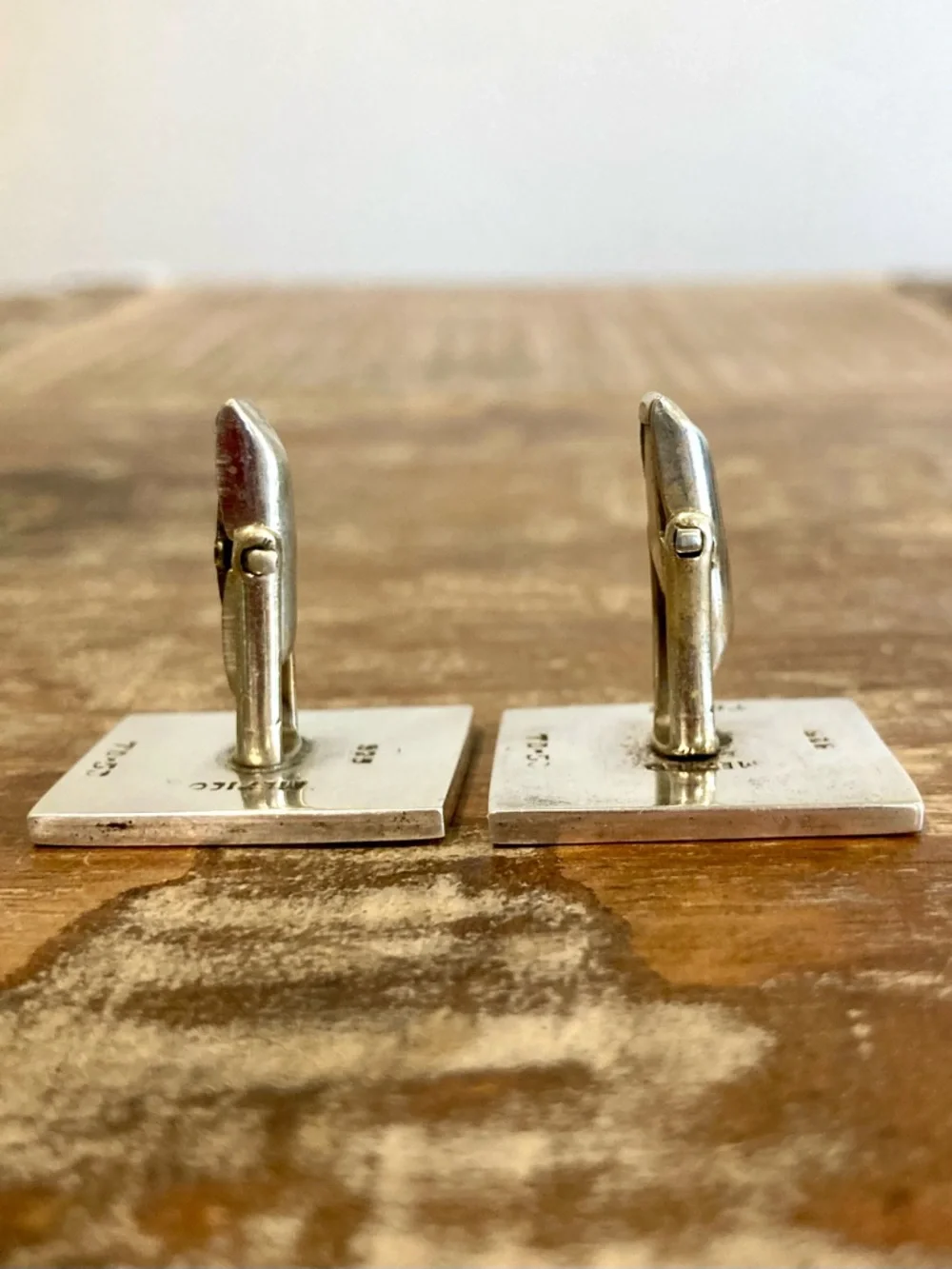 Vintage Taxco Modernist Sterling Silver Cufflinks – TD‑53 – Black Inlay – 24g